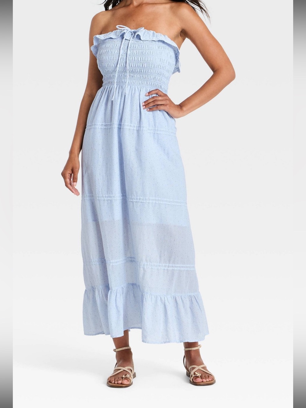 wild fable Light Blue Strapless Smocked Maxi Dress